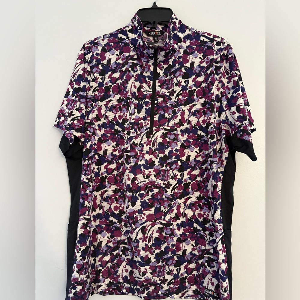 Kerrits Floral Short Sleeve Performance Top in Purple, Black and White